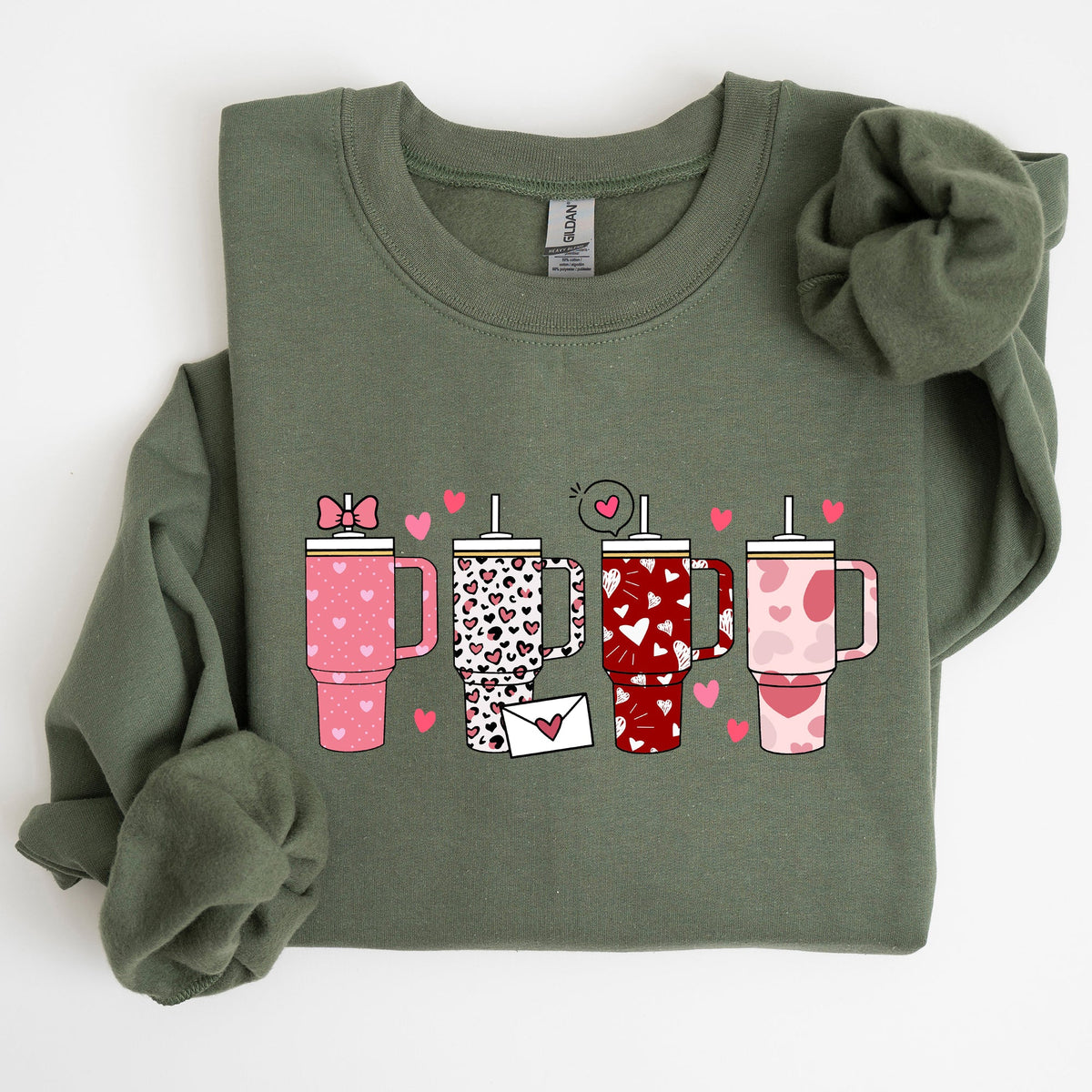 Valentine's Day Water Cup Hydration Cozy Graphic Theme All Day Comfort Sweatshirt