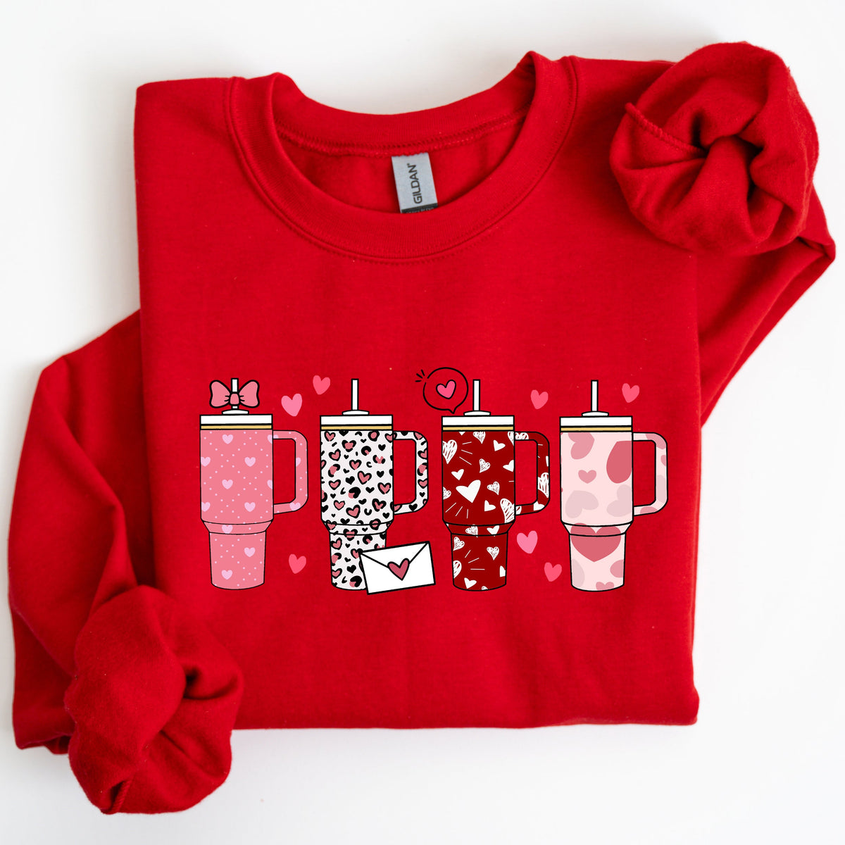 Valentine's Day Water Cup Hydration Cozy Graphic Theme All Day Comfort Sweatshirt