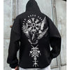 Viking Raven Rune Hoodie – Nordic Vegvisir & Odin Raven Graphic Pullover, Unisex Gothic Streetwear