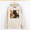 Vintage Black Cat Halloween Pumpkin Motif Retro Style Spooky Feline Night Scene Artwork Graphic Hoodie