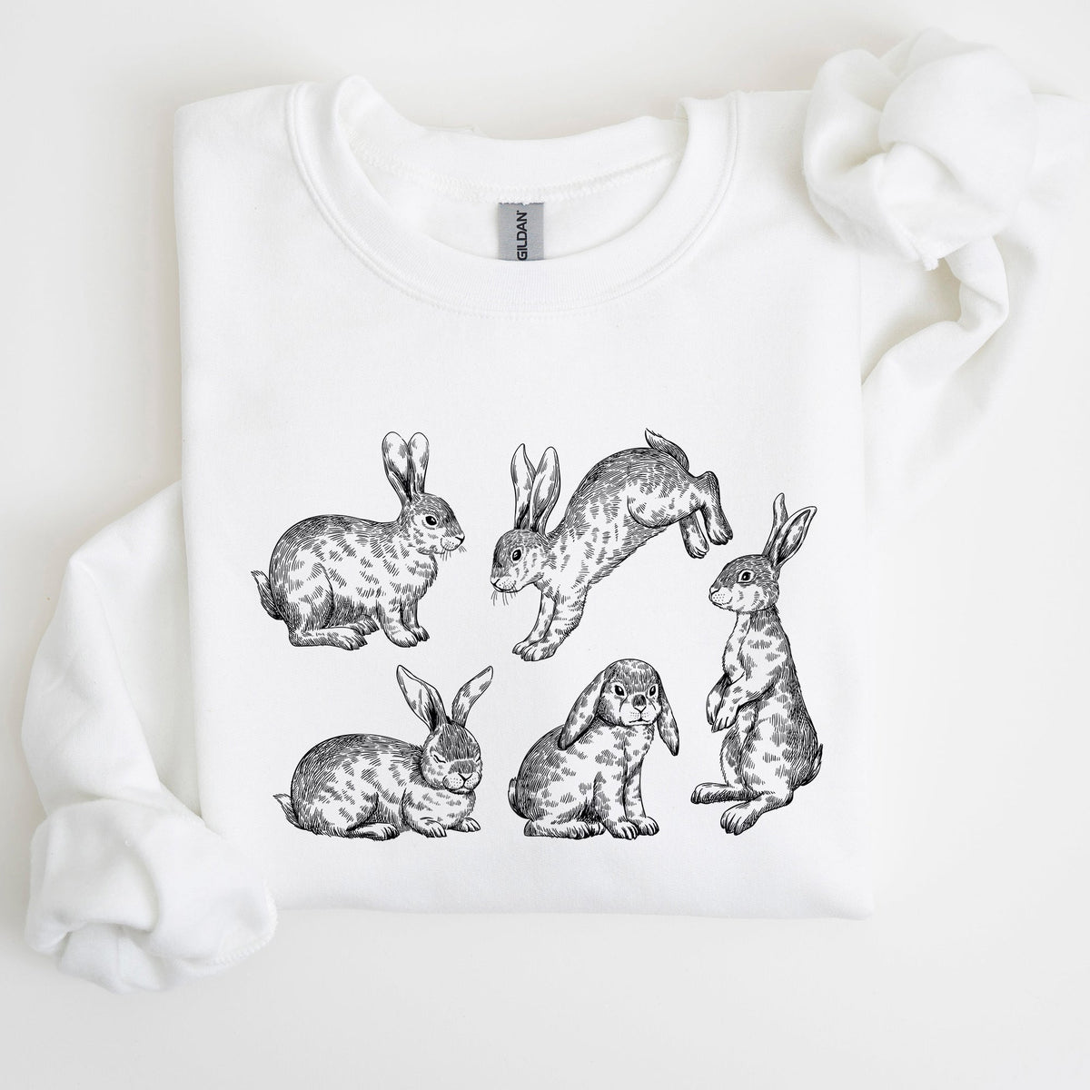 Vintage Easter Bunnies, Rabbit Illustration In Soft Vintage Print Graphic Sweatshirt
