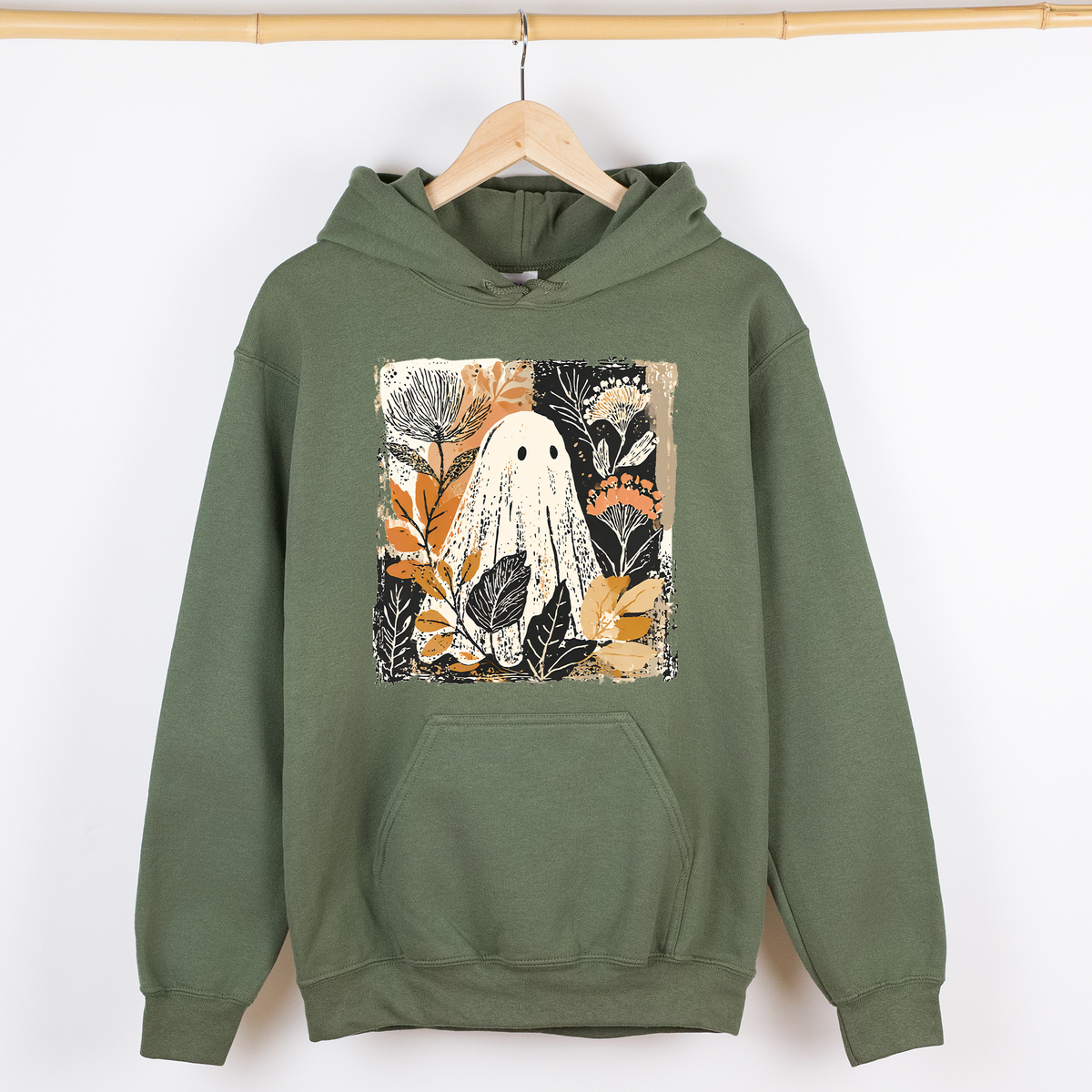Vintage Ghost Halloween Botanical Floral Autumn Fall Cozy Vintage Charm Graphic Hoodie