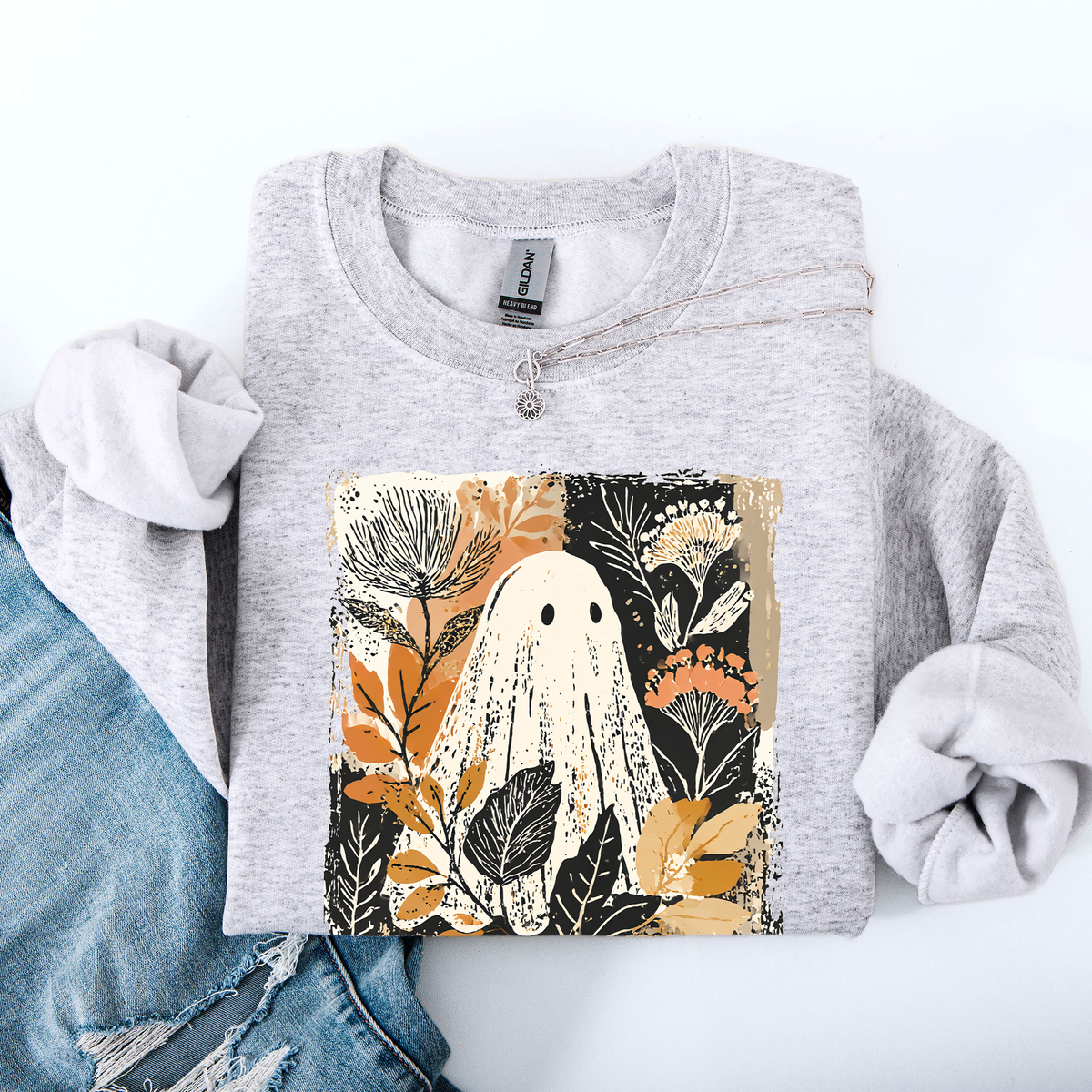 Vintage Ghost Halloween Botanical Floral Autumn Fall Cozy Night Spirit Sweatshirt
