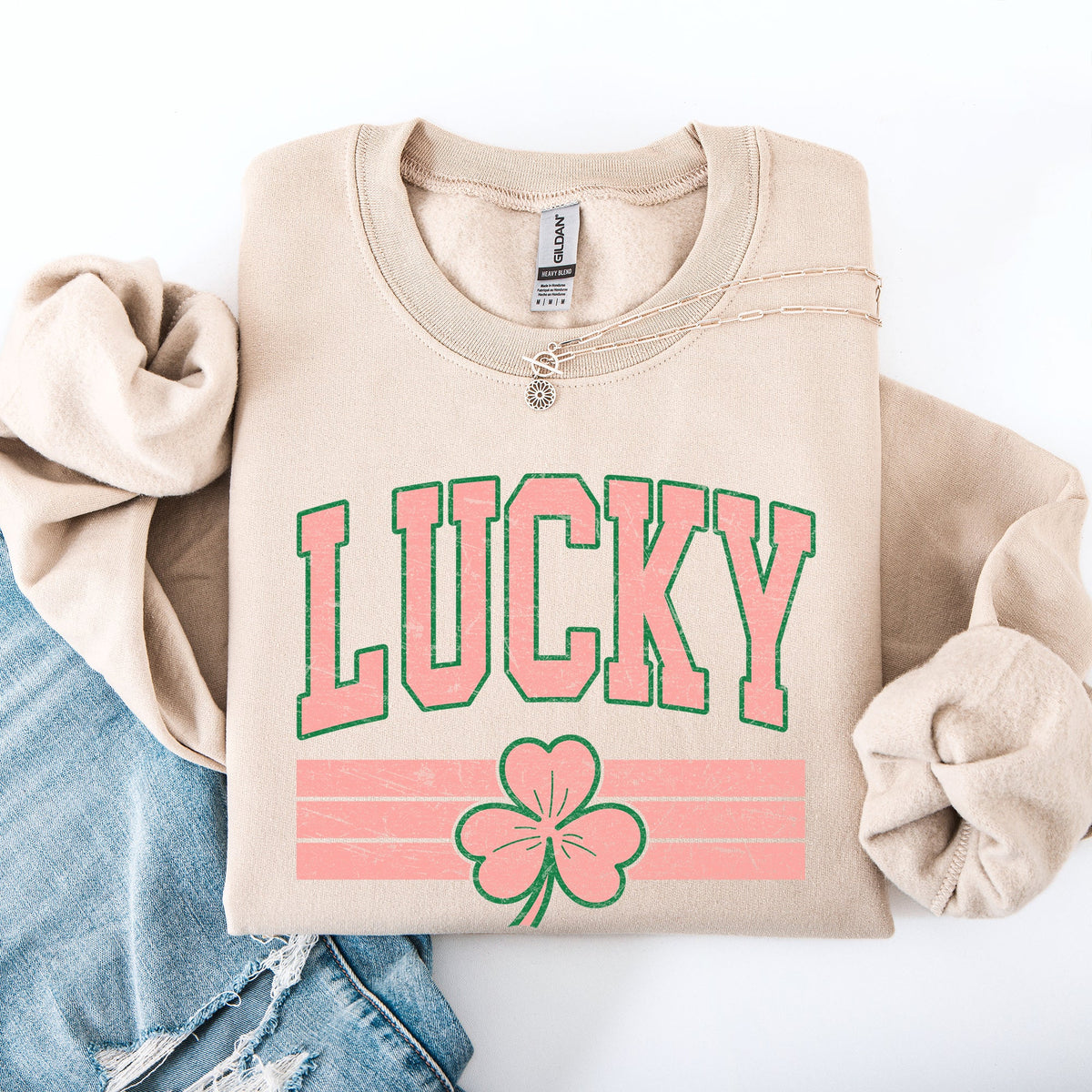 Vintage Lucky Leprechaun Stripes Collegiate Varsity St Patrick's Day Irish Sweatshirt