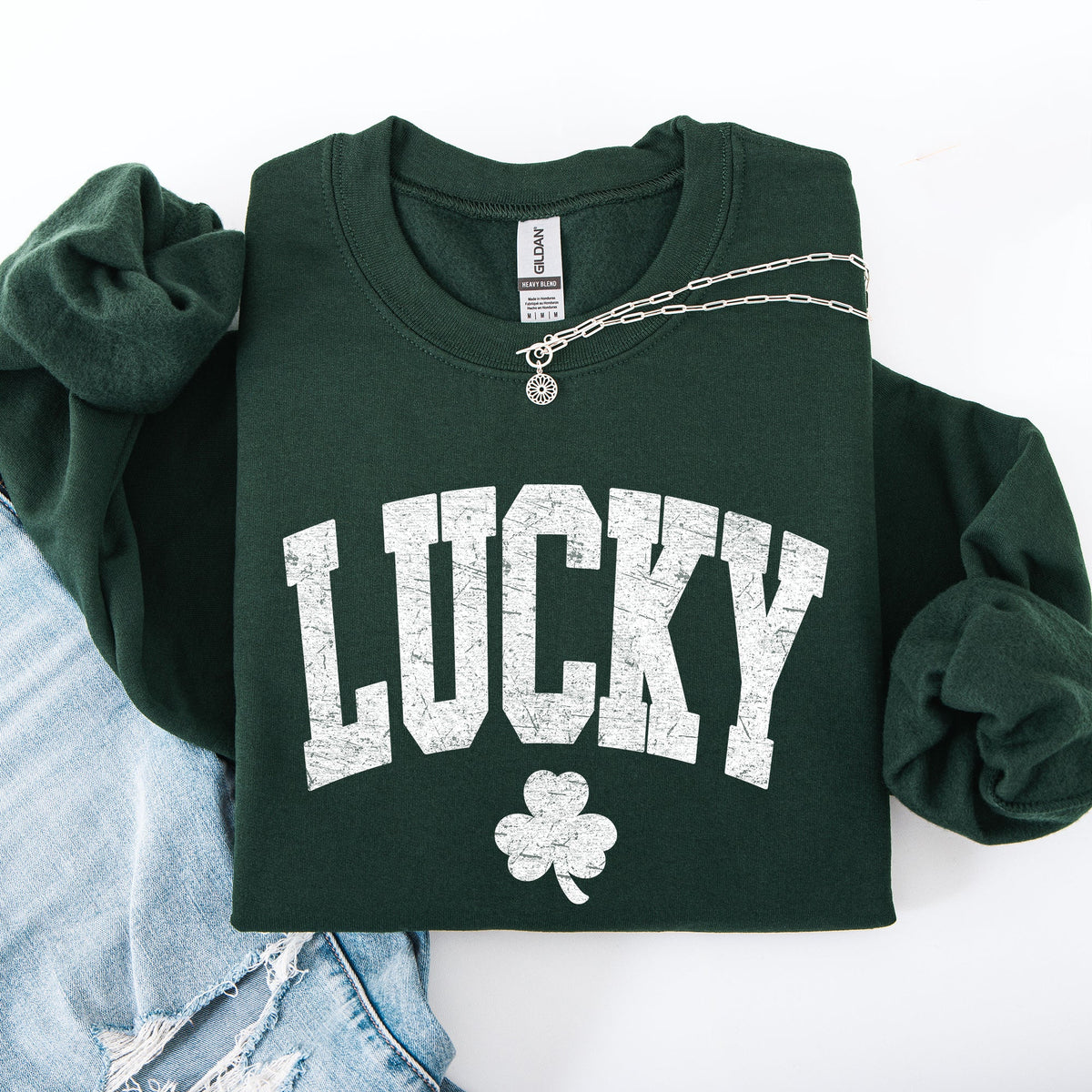 Vintage Lucky Leprechaun Shamrock Clover Collegiate Varsity St Patrick's Day Sweatshirt