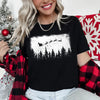 Vintage Pine Tree Christmas Silhouette Santa Reindeer Sleigh Holiday Graphic Tee