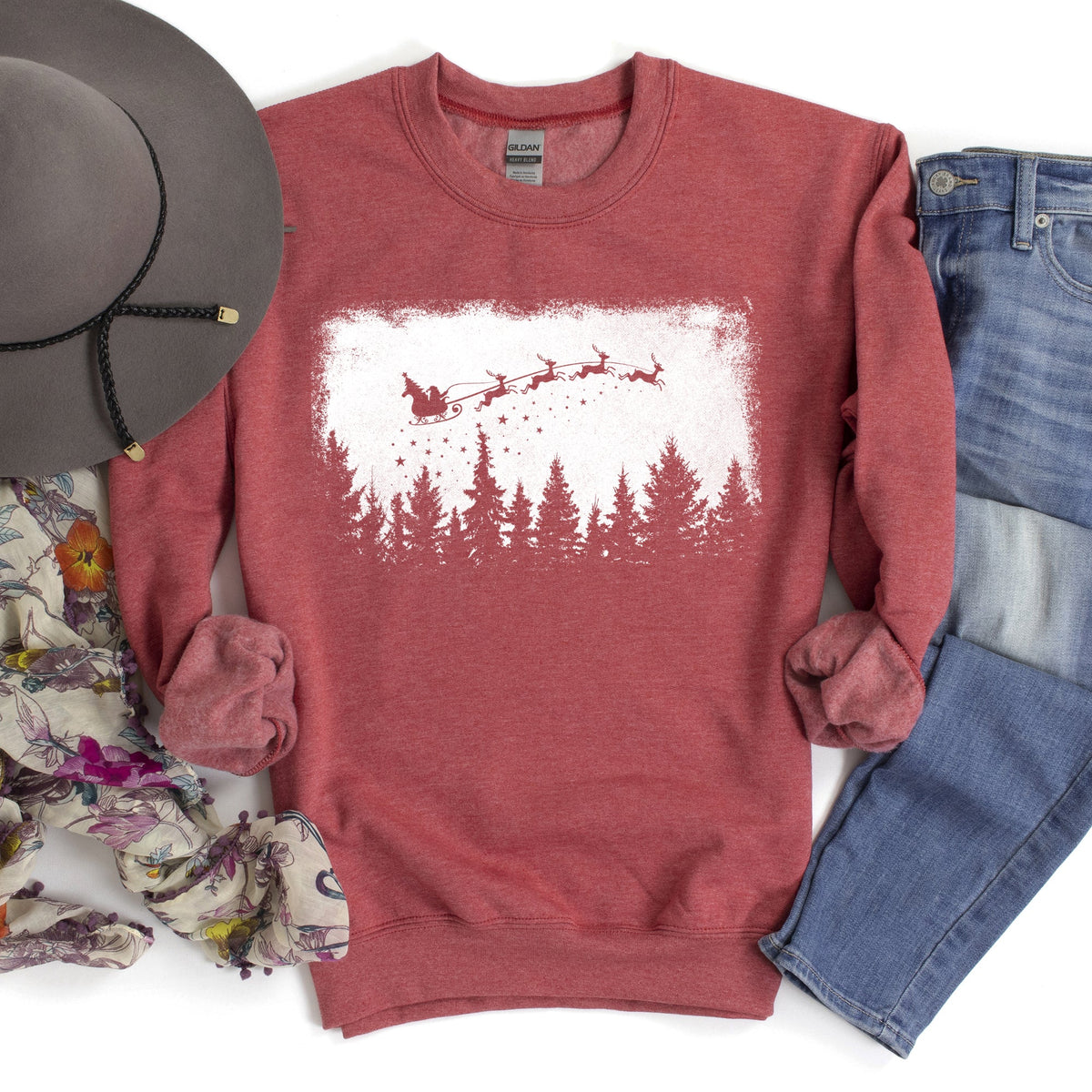 Cozy Vintage Pine Trees Christmas Silhouette Forest Scene Seasonal Holiday Sweatshirt