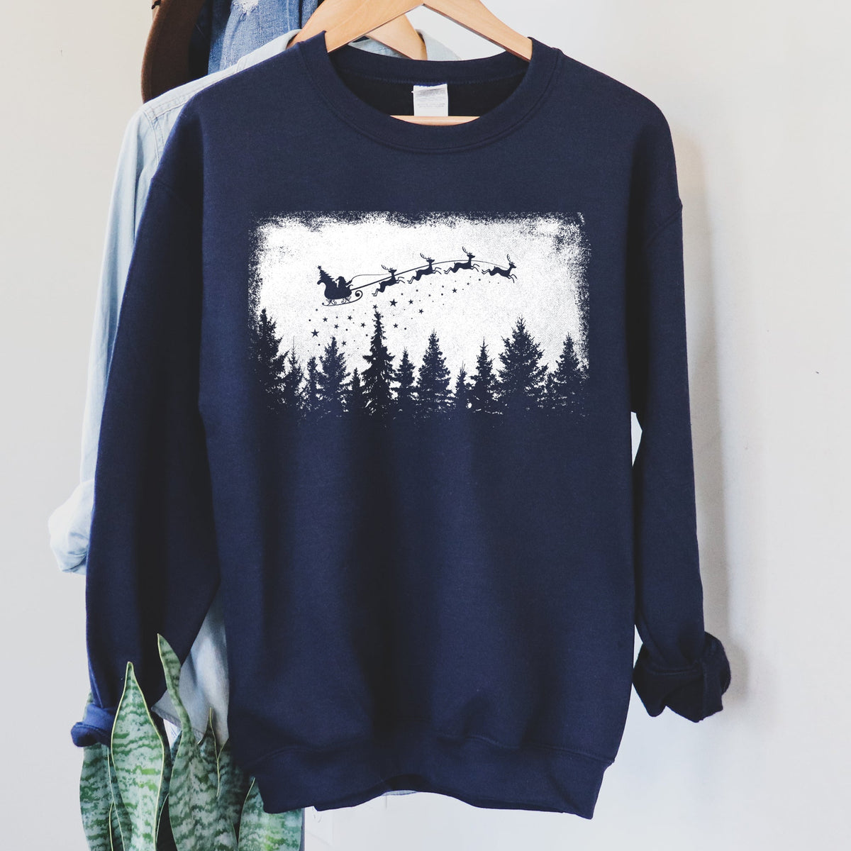 Cozy Vintage Pine Trees Christmas Silhouette Forest Scene Seasonal Holiday Sweatshirt