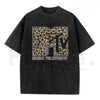 Vintage Leopard Graphic Washed T-Shirt – Retro 80s 90s Music Style Oversized Tee