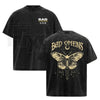 Vintage Moth Graphic Washed T-Shirt – Double-Sided Rock Music Inspired Cotton Tee