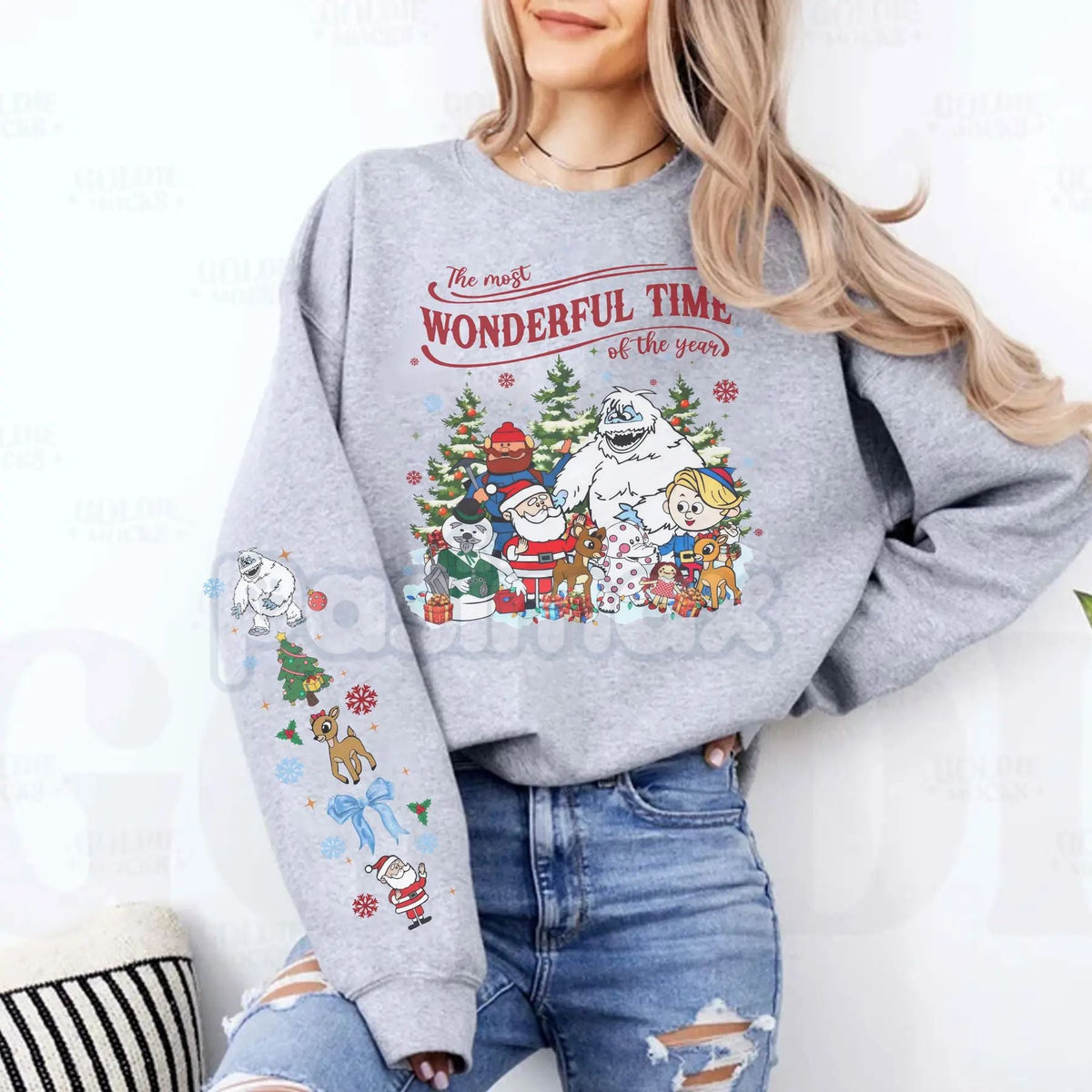 Vintage Rudolph the Red-Nosed Reindeer Crewneck – Christmas Sleeve Print Sweatshirt