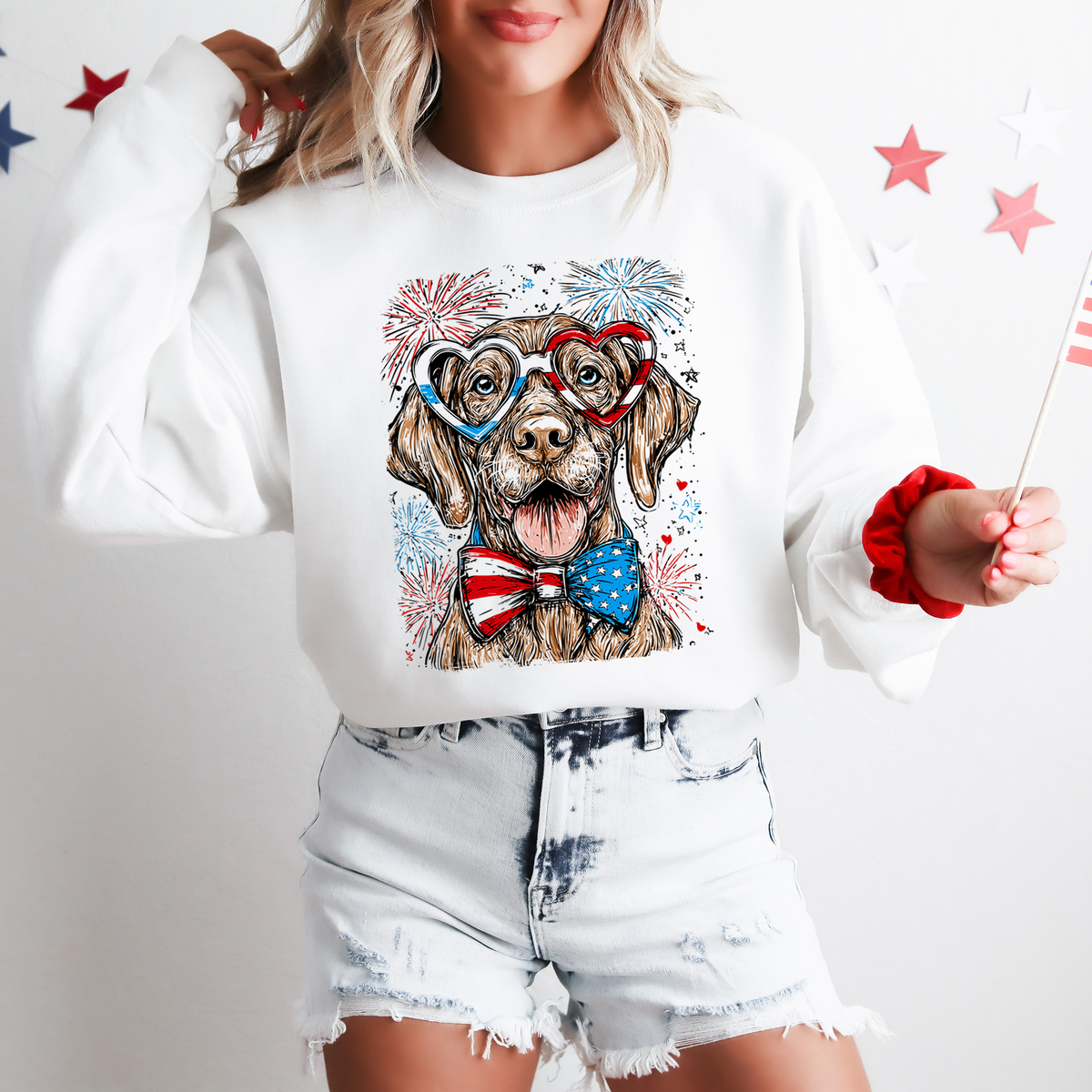 Vizsla Patriotic Dog Usa America Pet Lover 4th Of July Flag Emblem Classic Collection Sweatshirt