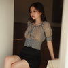 Women's Button Down Peplum Cropped Blouse in Black