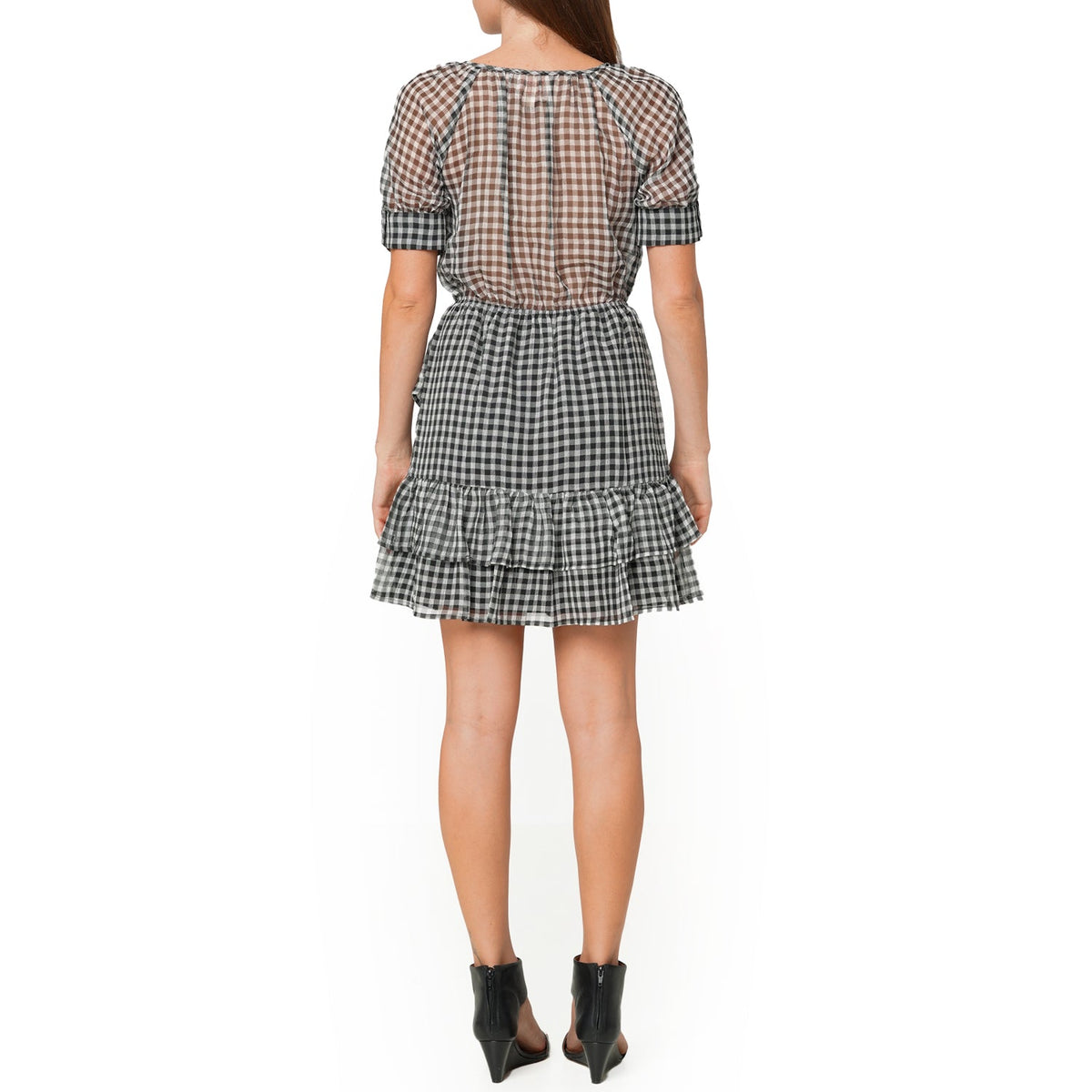 Women's Crinkle Chiffon Gingham Dress in Black