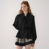 Pleione Tie Neck Button Down Peplum Blouse in Black