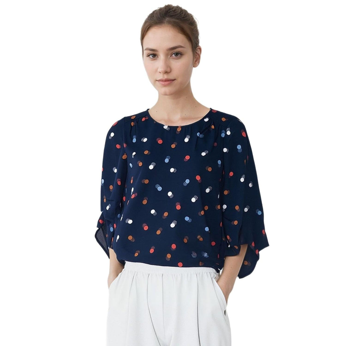 Pleione Women's 3/4 Sleeve Multi Layered Cuff Blouse
