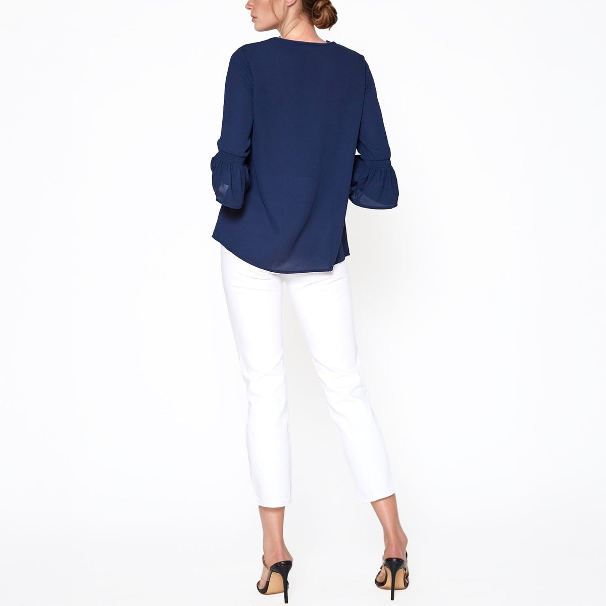 Pleione Women's Pleated Blouse With Bell Sleeve