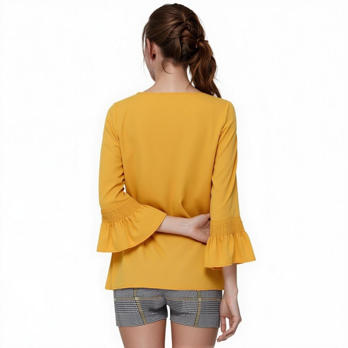 Pleione Women's Pleated Blouse With Bell Sleeve