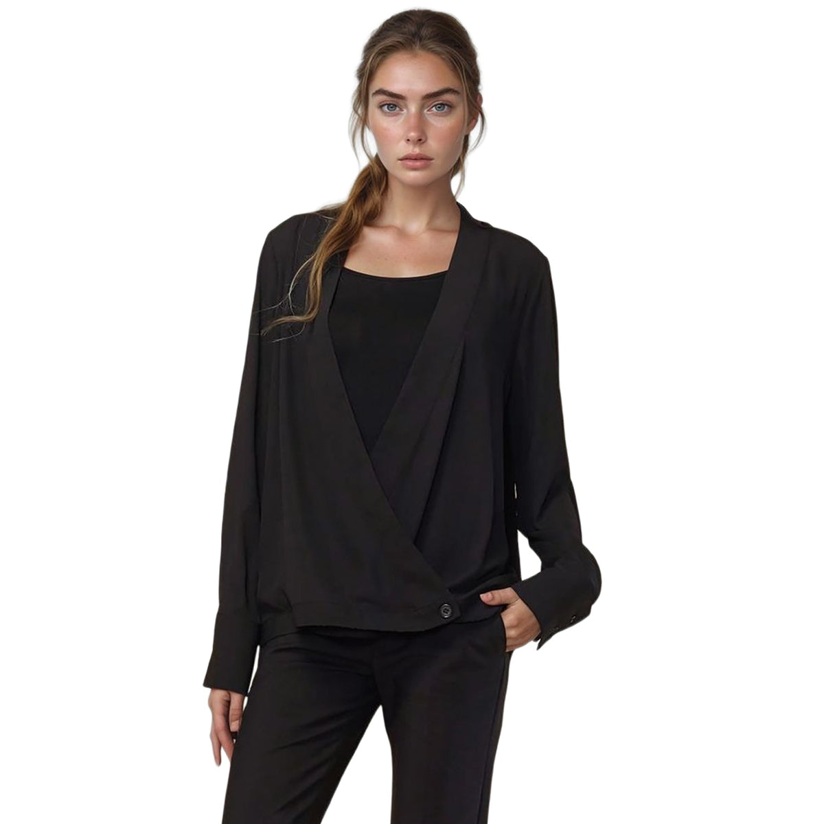 Pleione Women's Wrap Front V-Neck Blouse