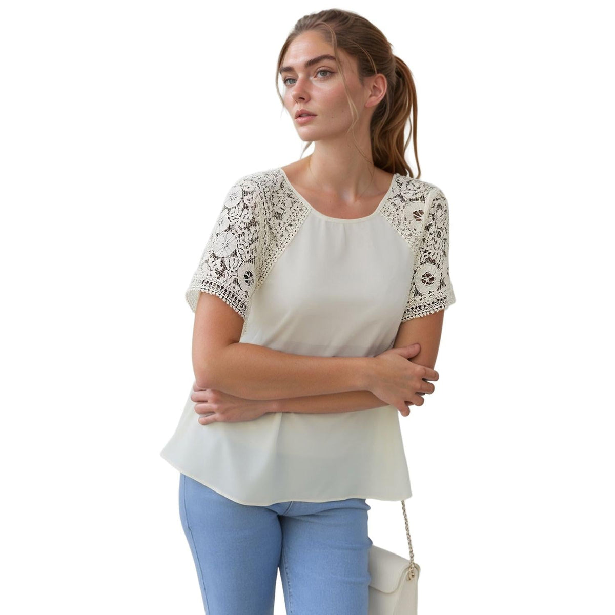 Pleione Women's Lace Sleeve Blouse