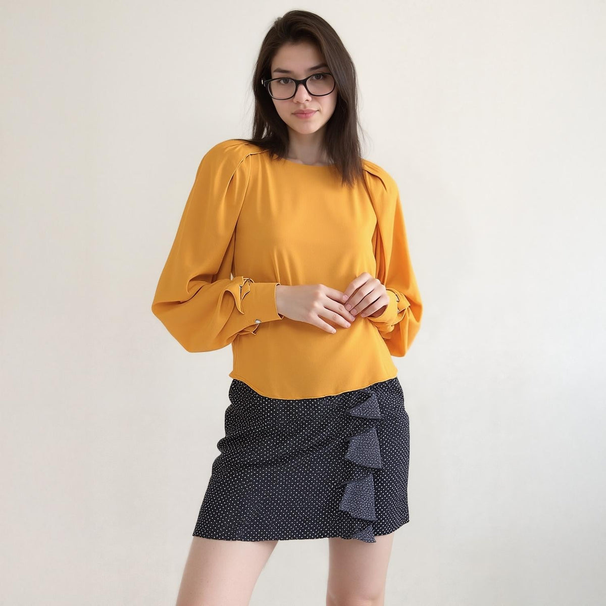 Pleione Gathered Shoulder Blouse in Mustard