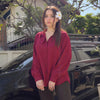 Pleione Women's Solid Low Back Button Shirt in Burgundy