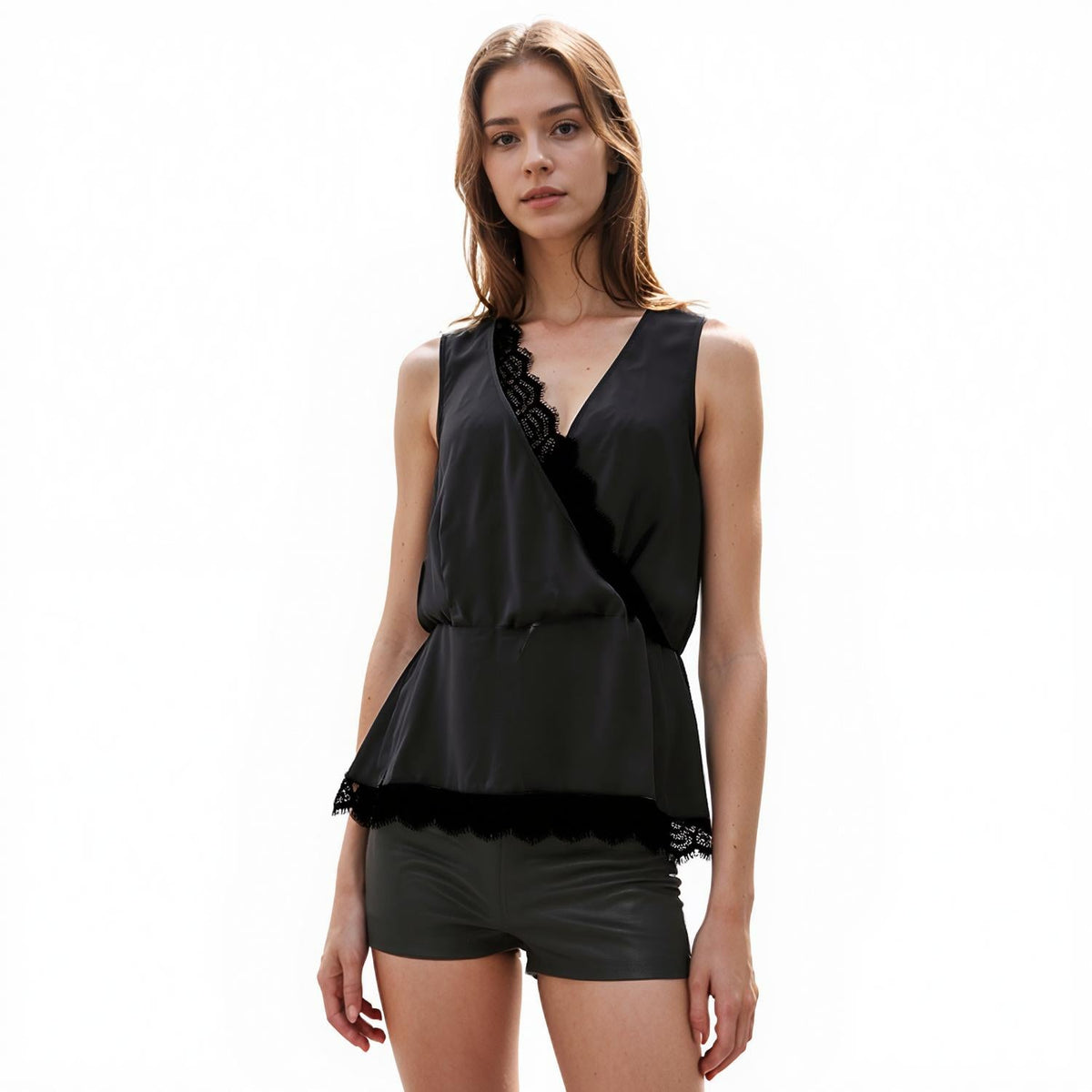 Pleione Lace-trimmed Peplum Blouse