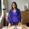 Women's V-neck Checkered Blouse in Night Plaid