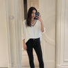 Pleione V-Neck Chiffon Blouse Top In White