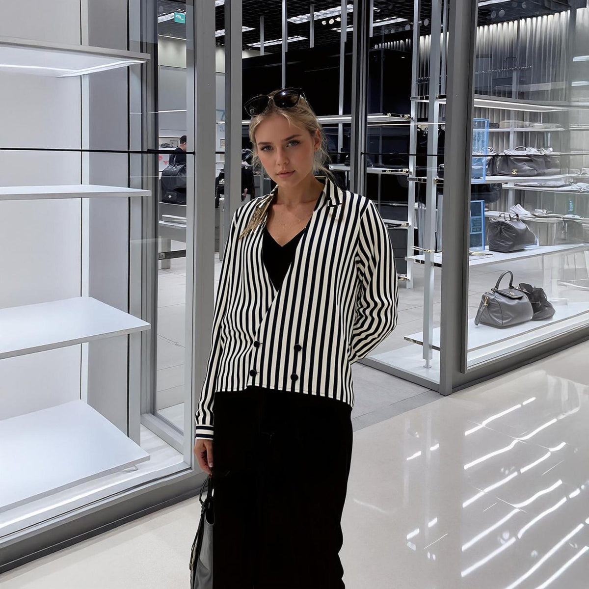 Pleione V-neck Button Down Stripe Shirt Blouse
