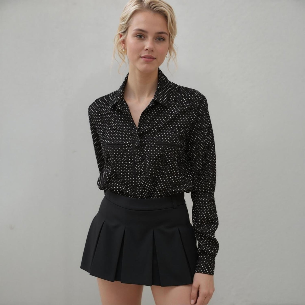 Pleione Women's Button Down Shirt Blouse in Black