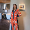 Pleione Floral Navy Contrast Pajama Blouse