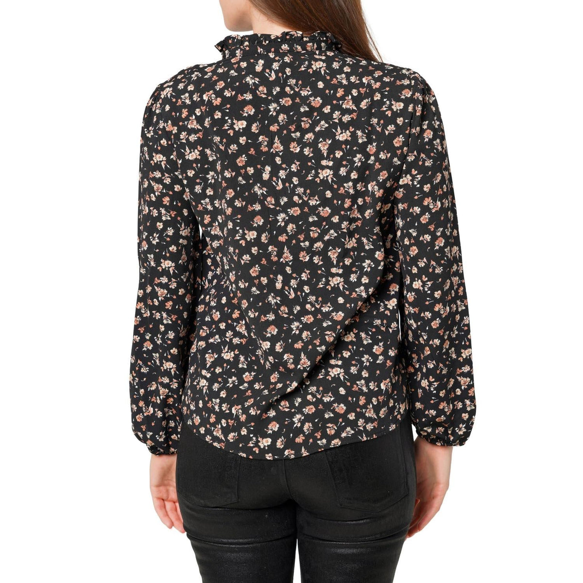 Pleione Long Sleeve Printed Ruffle Down Blouse