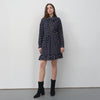 Pleione Polka Dot Tie Neck Dress in Navy Taupe Polka