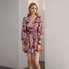 Women's Floral Satin Wrap Front Flared Dress