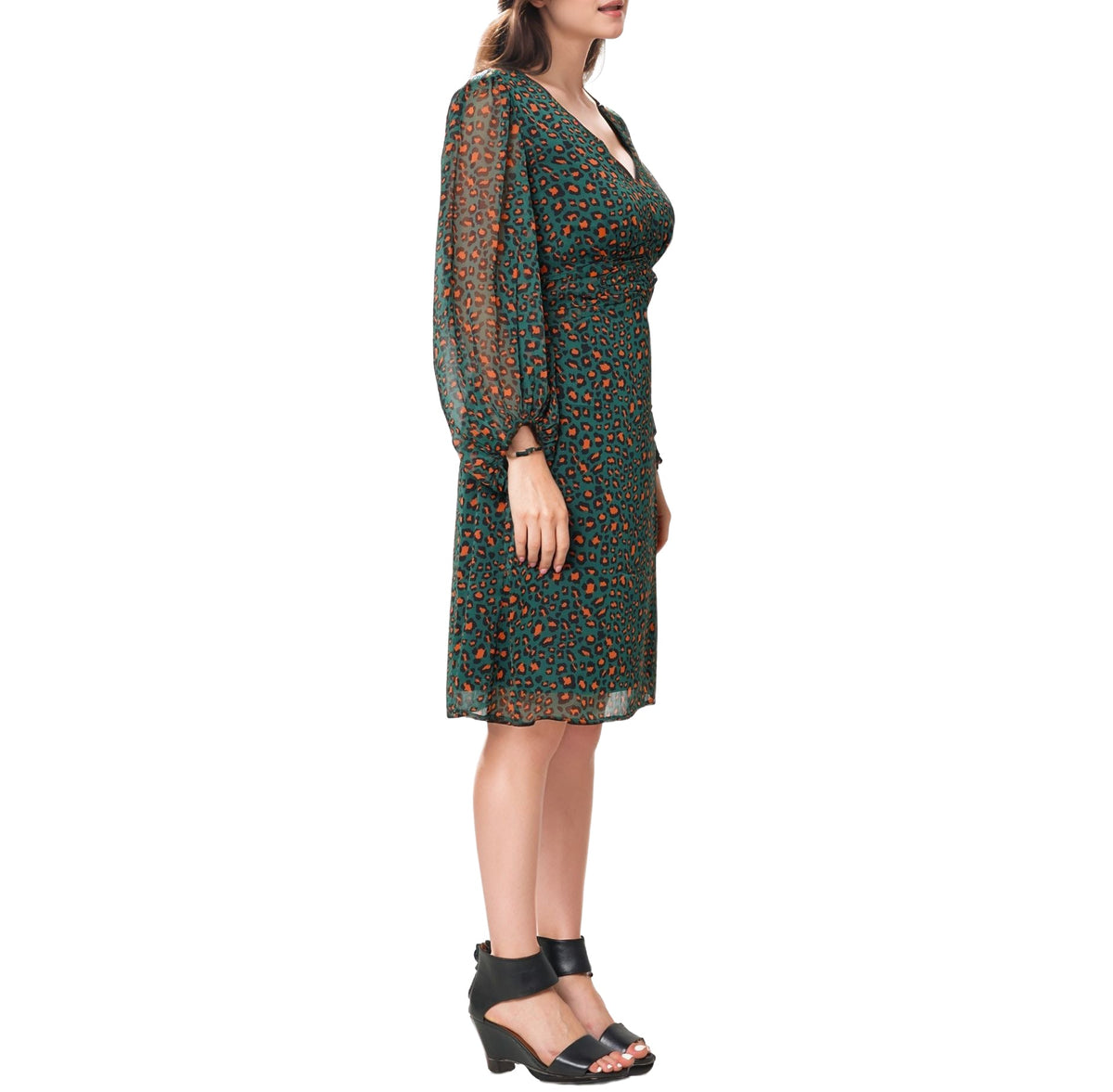 Women's V-neck Midi Dress in Leopard Hunt