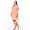 Women's Plus Size Lace Trim Wrap Dress in Coral