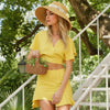 Women's Tie Waist Cape Sleeve Cropped Blouse in Yellow