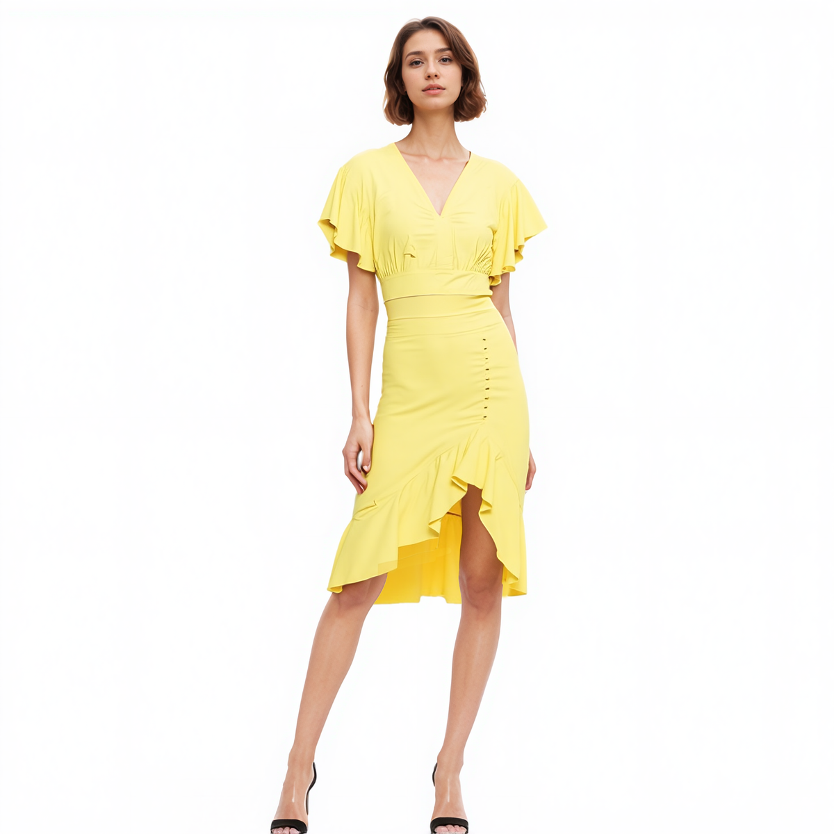 Women's Asymmetrical Hem Button Front Skirt