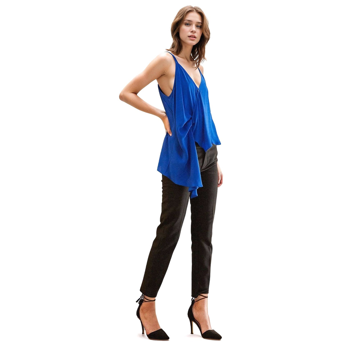 Women's Solid Drape Hem Wrapped Cami in Blue