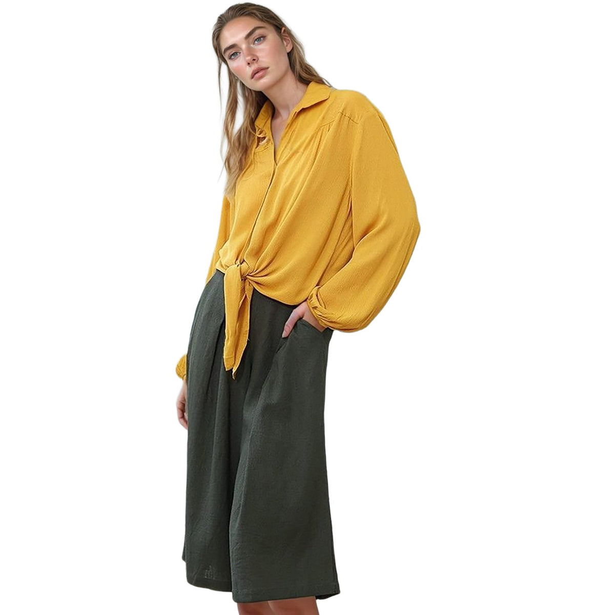 Pleione Women's Pleated Wide Leg Capris