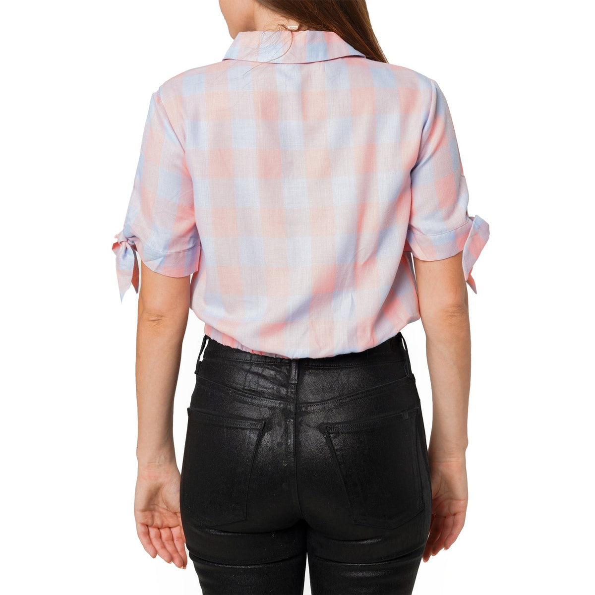 Women's Plaid Twist Hem Crop Top in Bubblegum