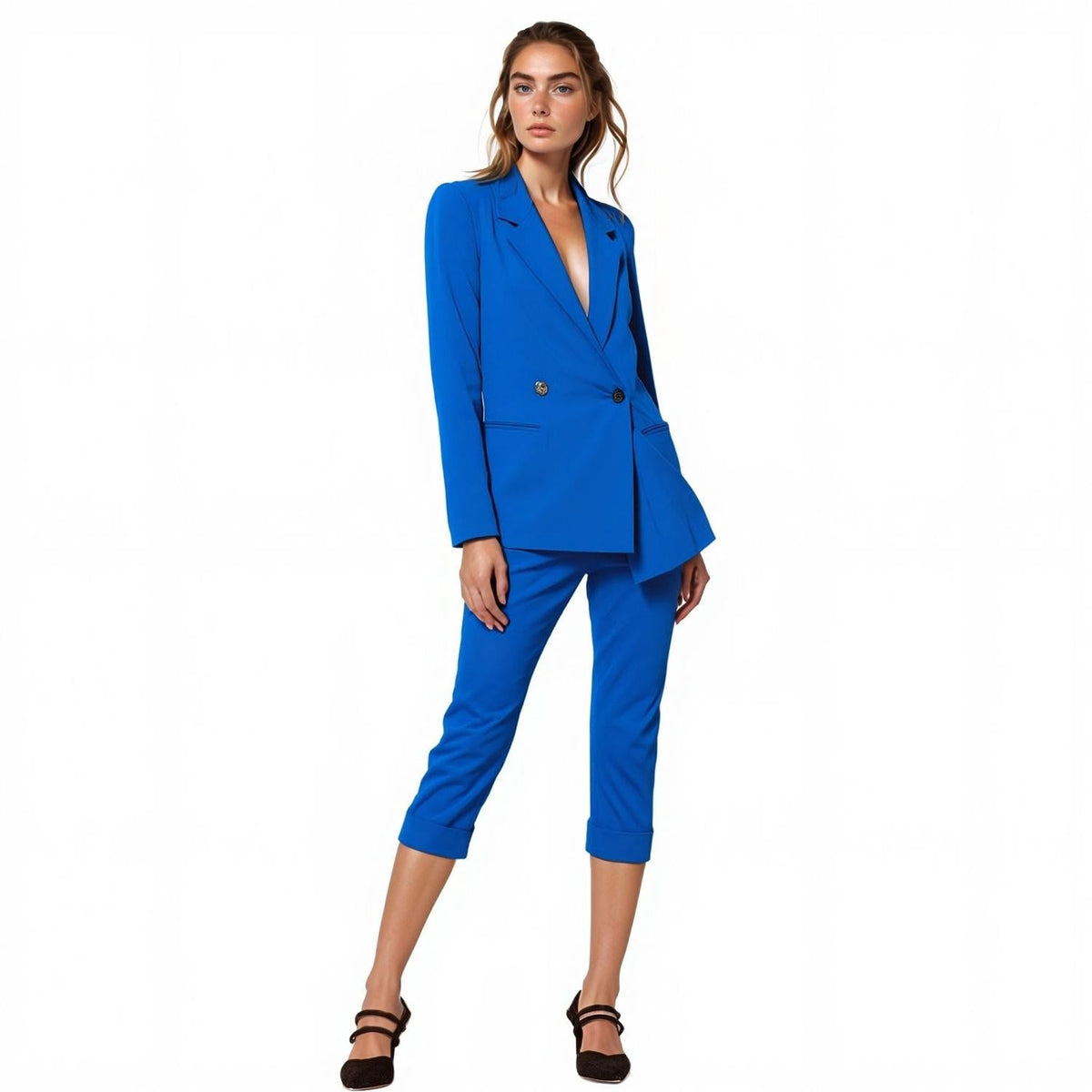 Pleione Women's Cropped Cuff Hem Trouser In Royal Blue