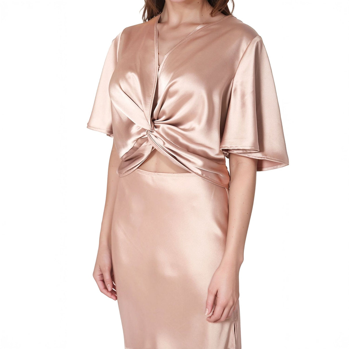 Pleione Women's Short Sleeve Twist Front Crop Top In Taupe
