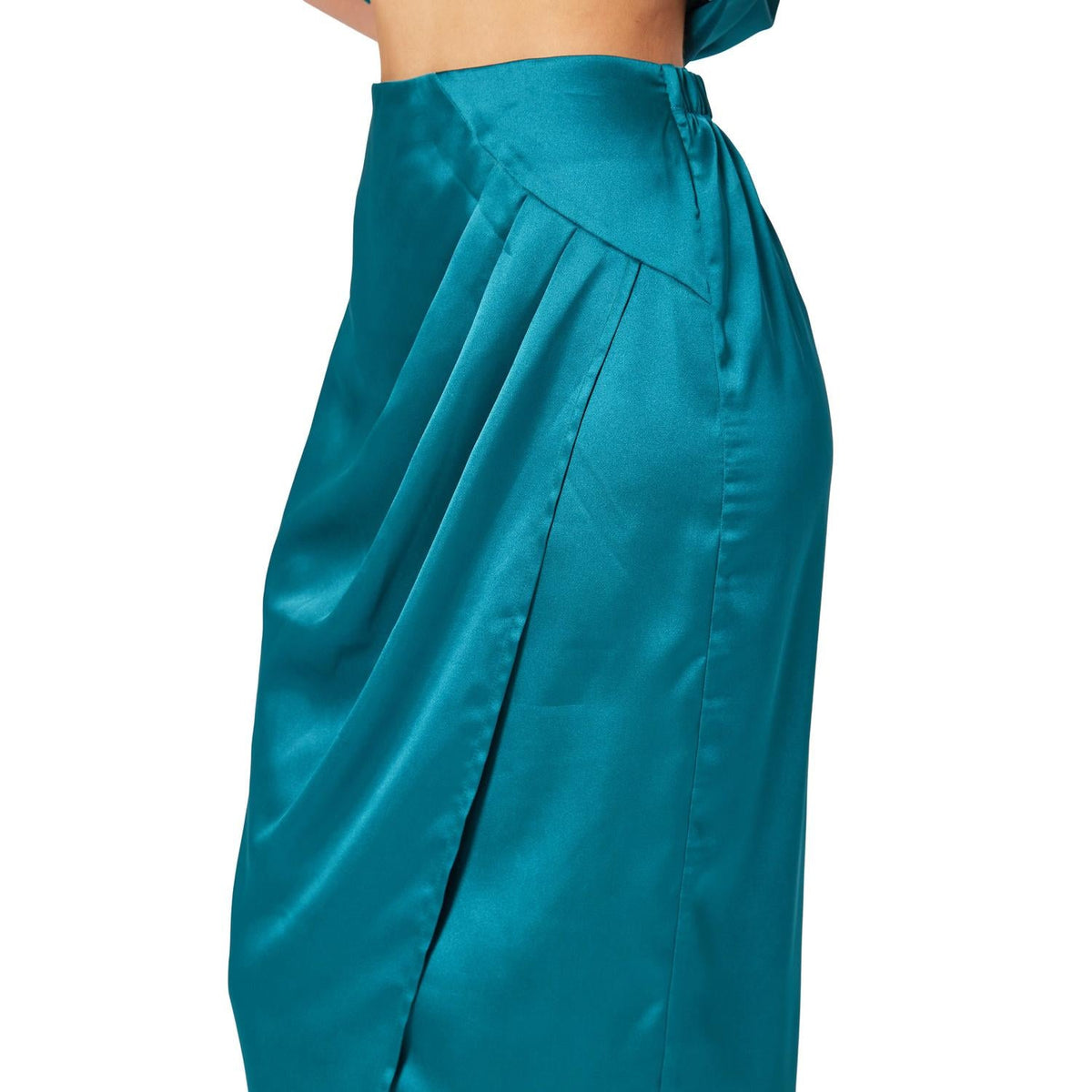 Pleione Women's Wrap Front Midi Skirt With Pleats In Teal