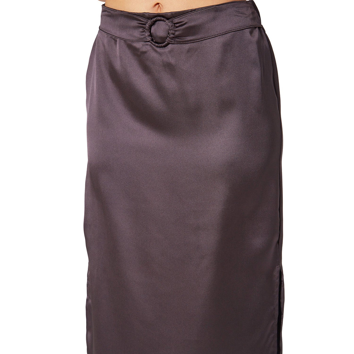 Pleione Women's High Waist Side Slit Midi Skirt In Dark Gray