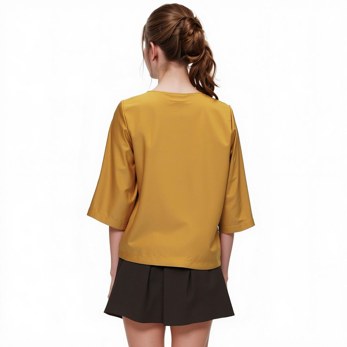 Pleione Women Round Neck Top In Mustard