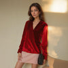 Pleione Women's Charmuese Contrast Cross Front Blouse in Red