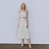 Pleione Women's Grid Print Smocked Maxi Dress In Ivory