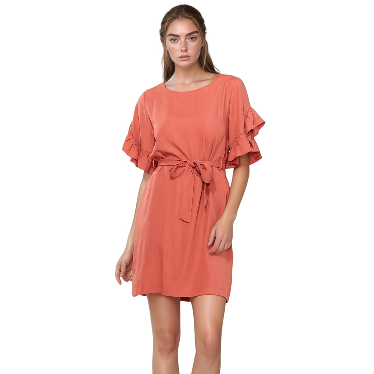 Pleione Square Neck Ruffle Sleeve Shift Dress